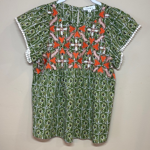 THML Tops - THML Green and Orange Embroidered Blouse